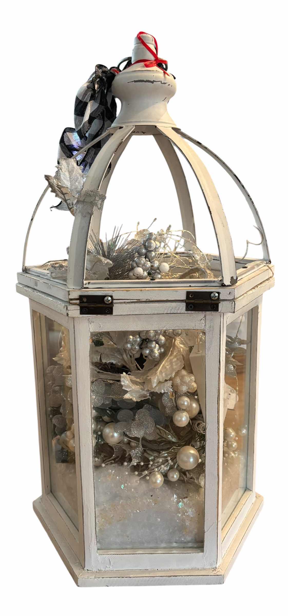 Photo 1 of DISTRESSED LANTERN WITH FESTIVE WINTER DECOR H22”