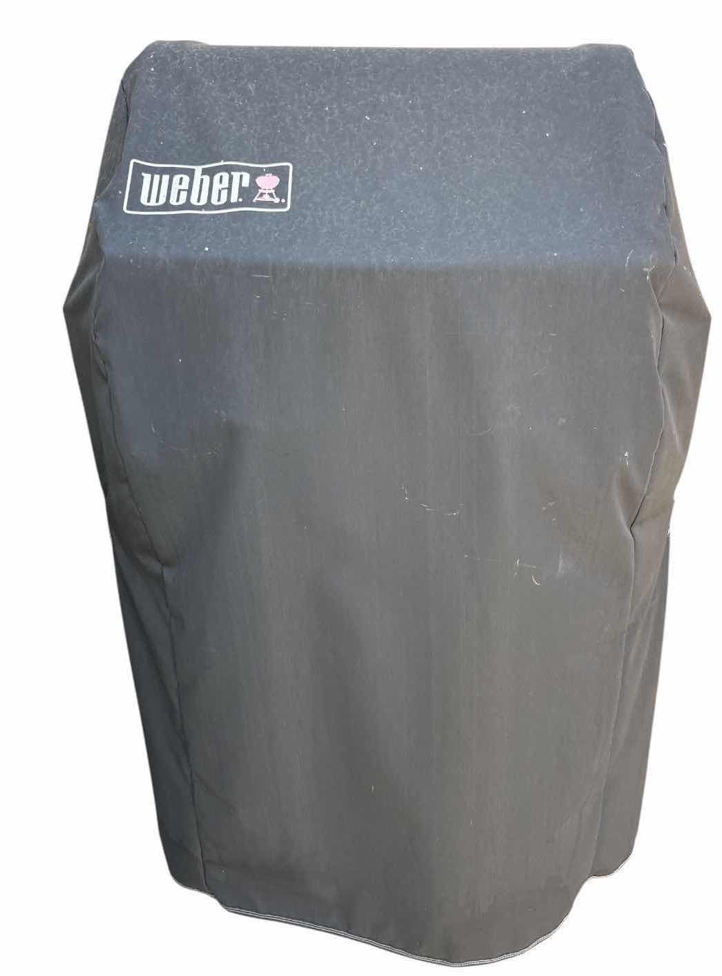 Photo 1 of WEBER SPIRIT 2-BURNER PROPANE GAS GRILL WITH SIDE SHELVES, ENCLOSED STORAGE CABINET, BUILT-IN LID THERMOMETER, AND ROLLING CART W COVER 50”X21”H45”