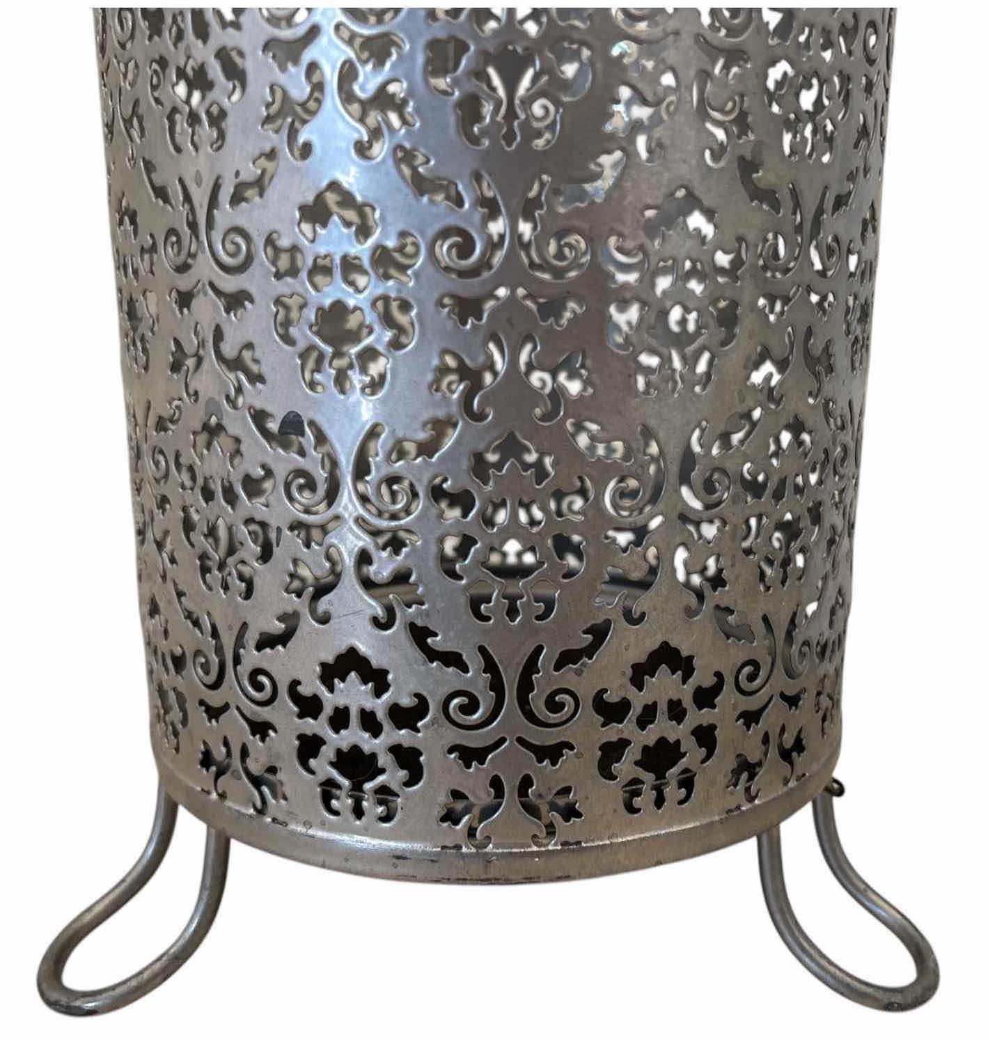 Photo 1 of DECORATIVE PIERCED METAL FLOOR LANTERN/CANDLE HOLDER WITH SCROLL PATTERN DESIGN H21”
