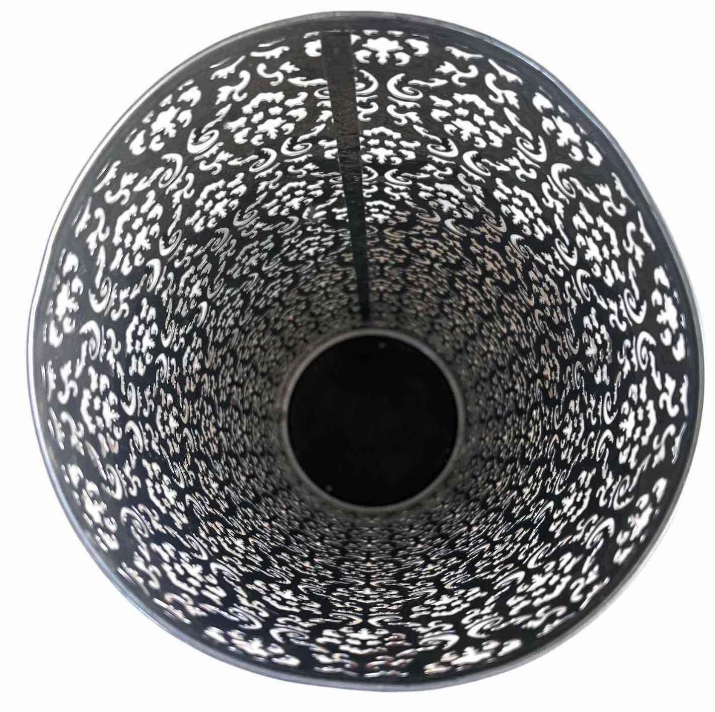 Photo 1 of DECORATIVE PIERCED METAL FLOOR LANTERN/CANDLE HOLDER WITH SCROLL PATTERN DESIGN H21”