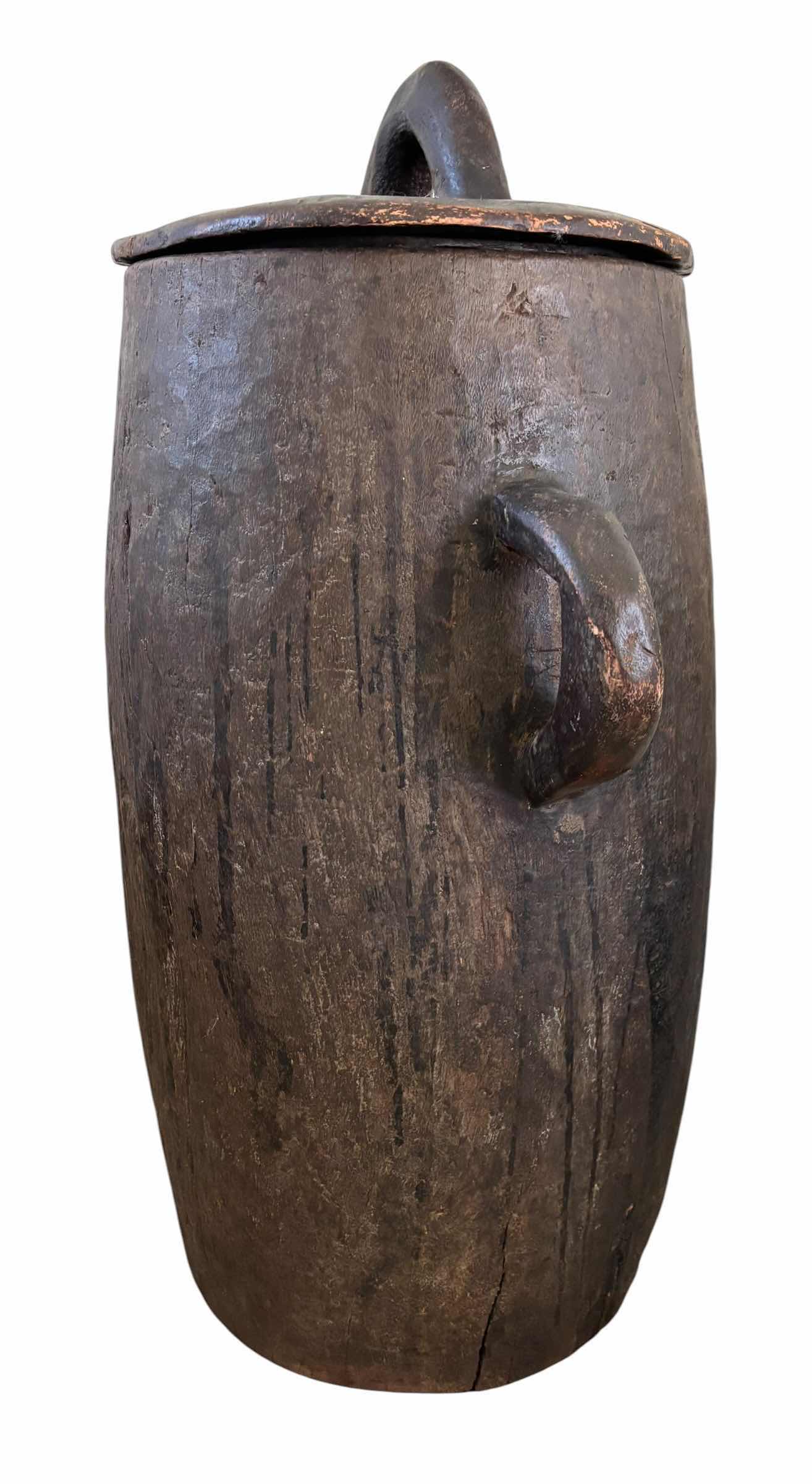 Photo 1 of VINTAGE HAND CARVED TRIBAL WOODEN GRAIN VESSEL H32”
