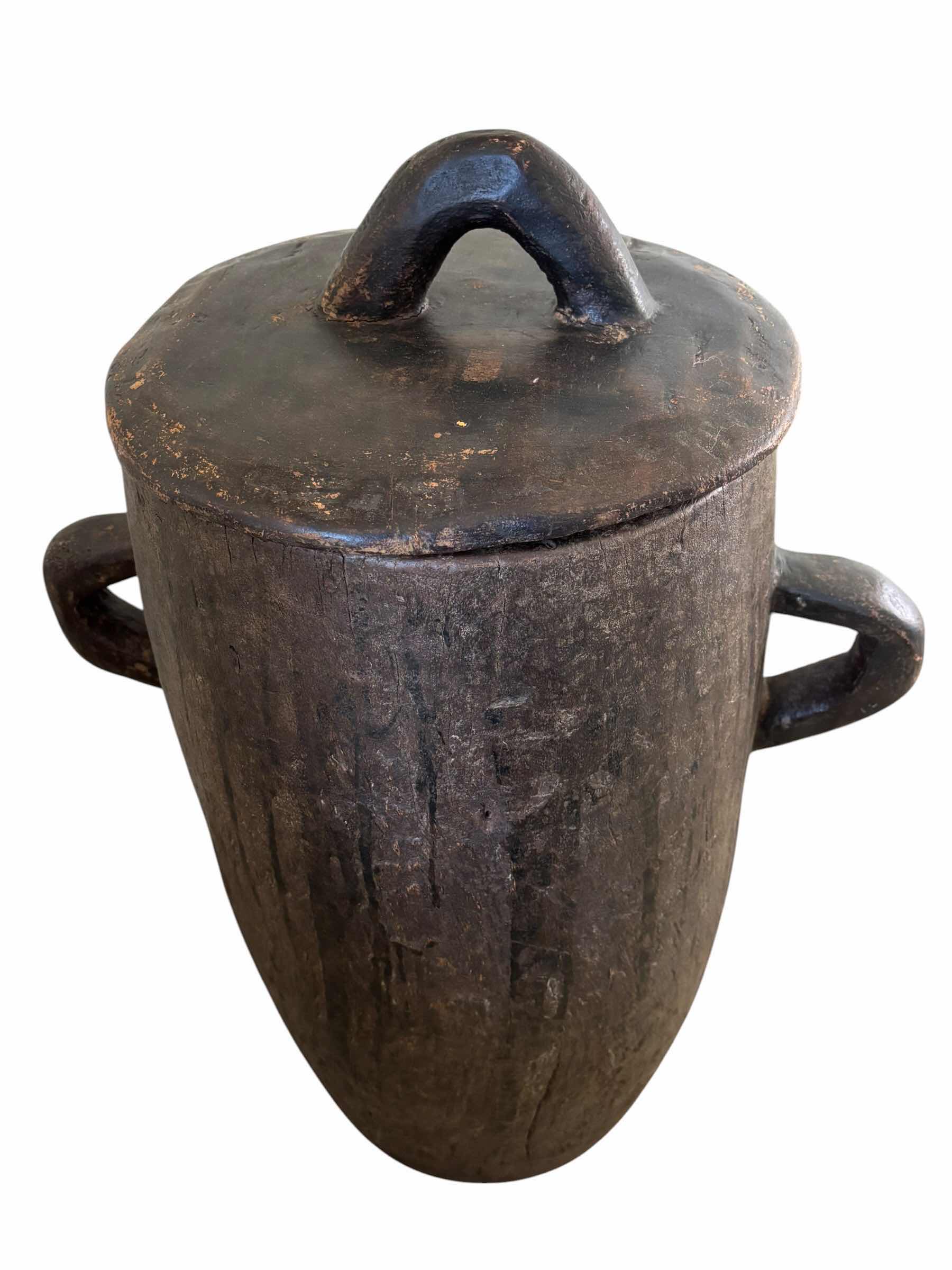 Photo 1 of VINTAGE HAND CARVED TRIBAL WOODEN GRAIN VESSEL H32”