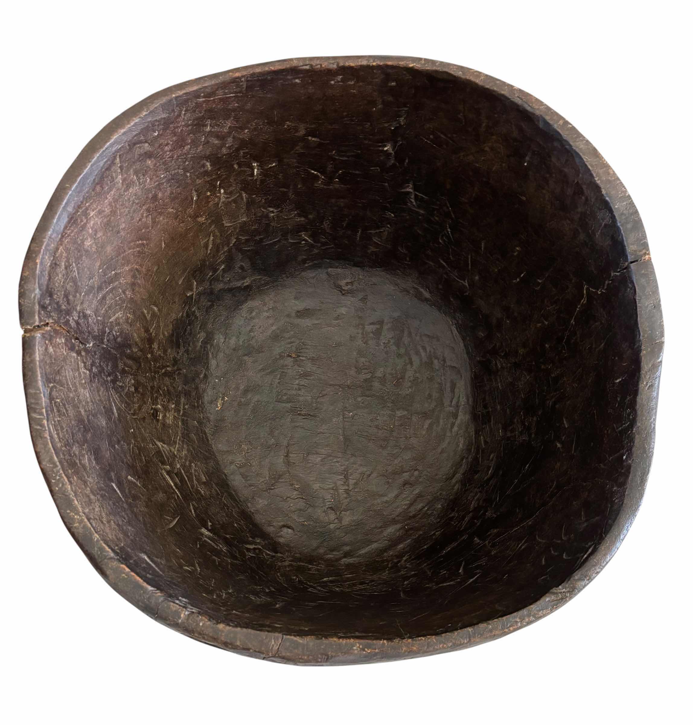 Photo 1 of TRADITIONAL TRIBAL BOWL FOR IMPORTANT COMMUNAL GATHERINGS OR CEREMONIES, HAND CARVED OUT OF A SINGLE PIECE OF WOOD D23” X H23”