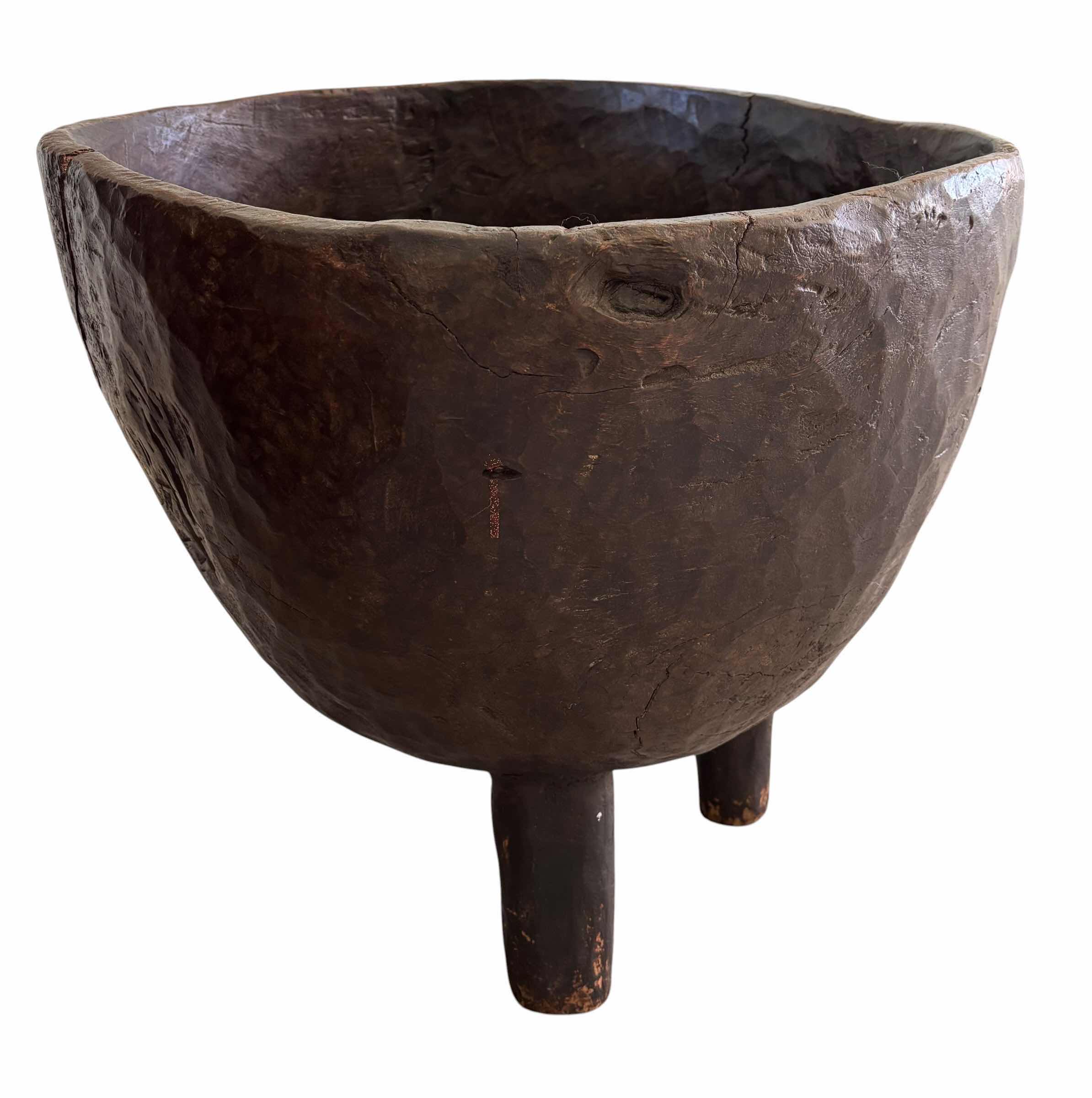 Photo 1 of TRADITIONAL TRIBAL BOWL FOR IMPORTANT COMMUNAL GATHERINGS OR CEREMONIES, HAND CARVED OUT OF A SINGLE PIECE OF WOOD D23” X H23”