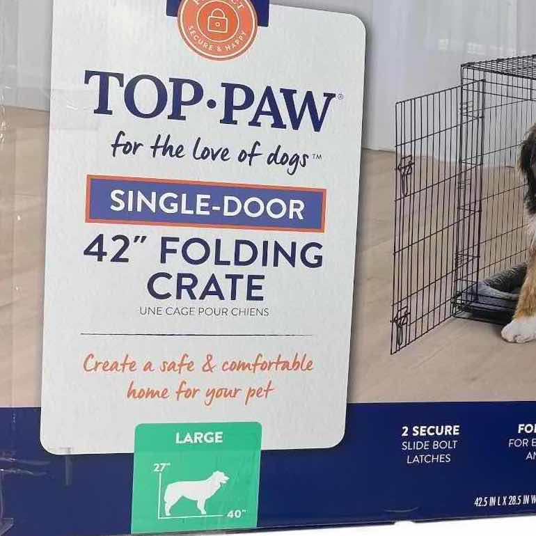Photo 1 of TOP PAW FOLDING WIRE DOG CRATE WITH REMOVABLE LEAK-PROOF TRAY SINGLE-DOOR DESIGN 42”X28”H30”