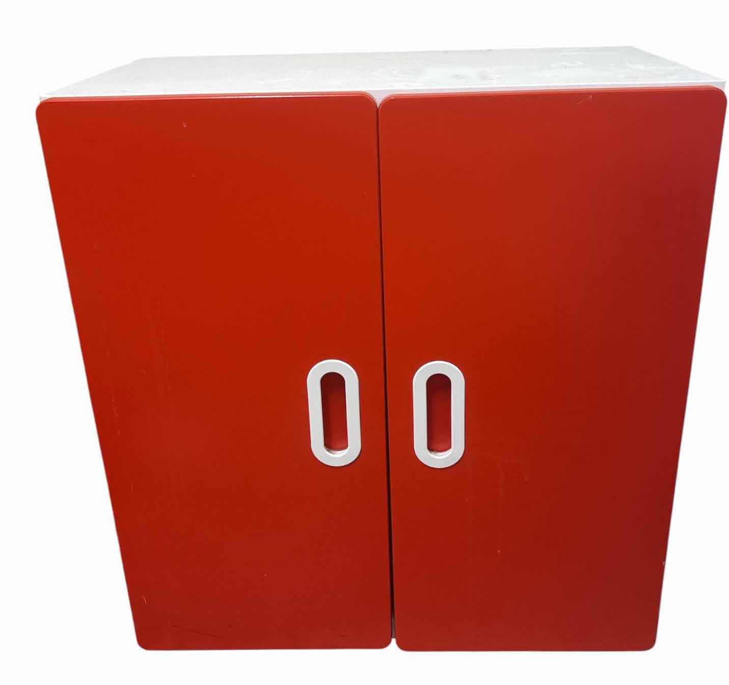 Photo 1 of MODERN RED & WHITE 2-DOOR STORAGE CABINET WITH ADJUSTABLE INTERIOR SHELF 23.5”X12.5”H25.5”