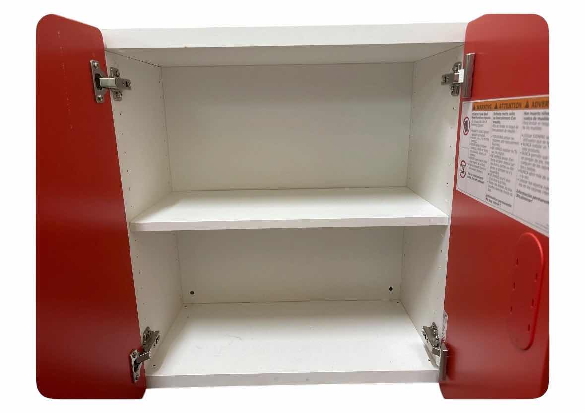 Photo 1 of MODERN RED & WHITE 2-DOOR STORAGE CABINET WITH ADJUSTABLE INTERIOR SHELF 23.5”X12.5”H25.5”