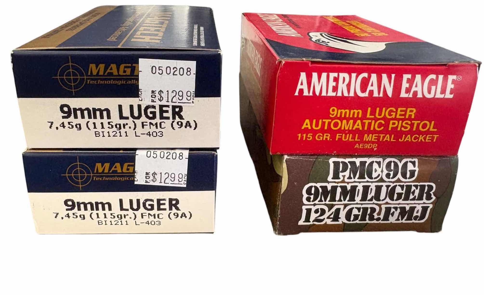 Photo 1 of (4)PCS MAGTECH, PMC & AMERICAN EAGLE AMMUNITION .9MM