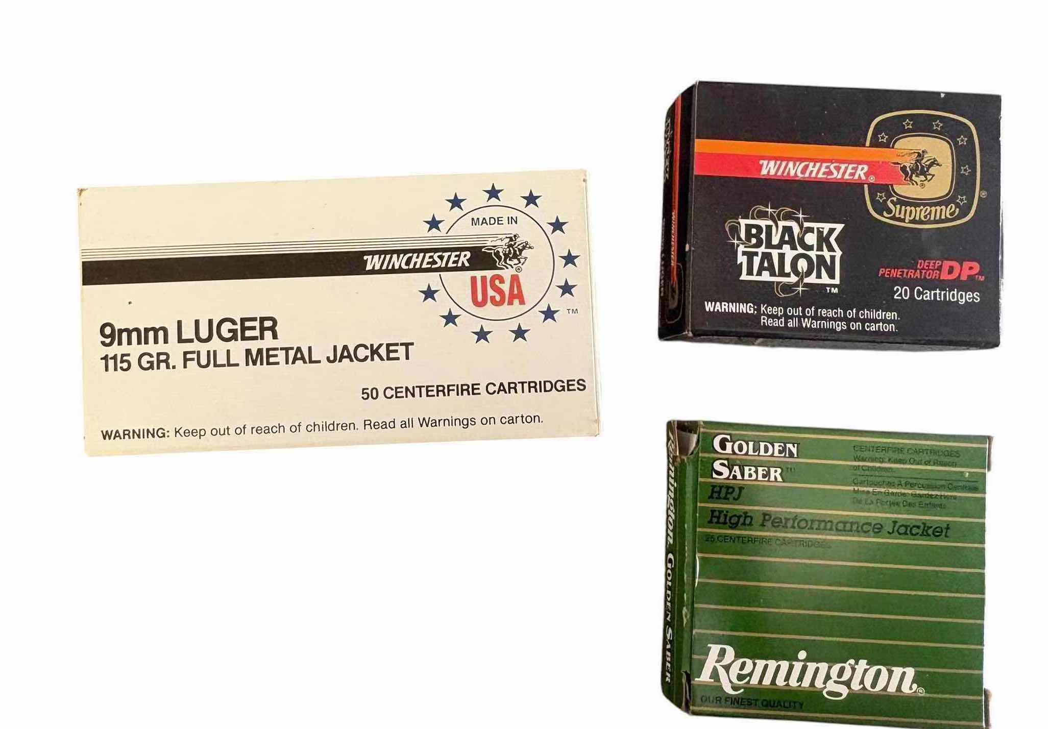 Photo 1 of (3)PCS WINCHESTER & REMINGTON AMMUNITION .9MM LUGER