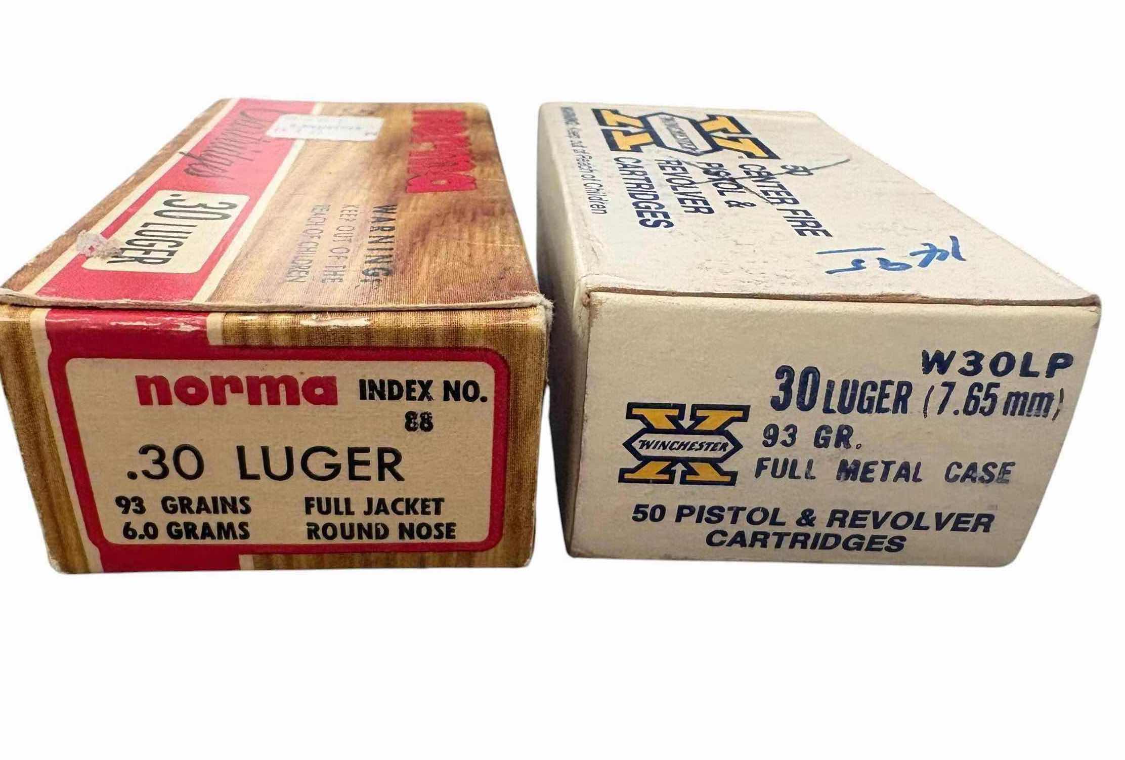 Photo 1 of (2)PCS NORMA & WINCHESTER .30 LUGER AMMUNITION
