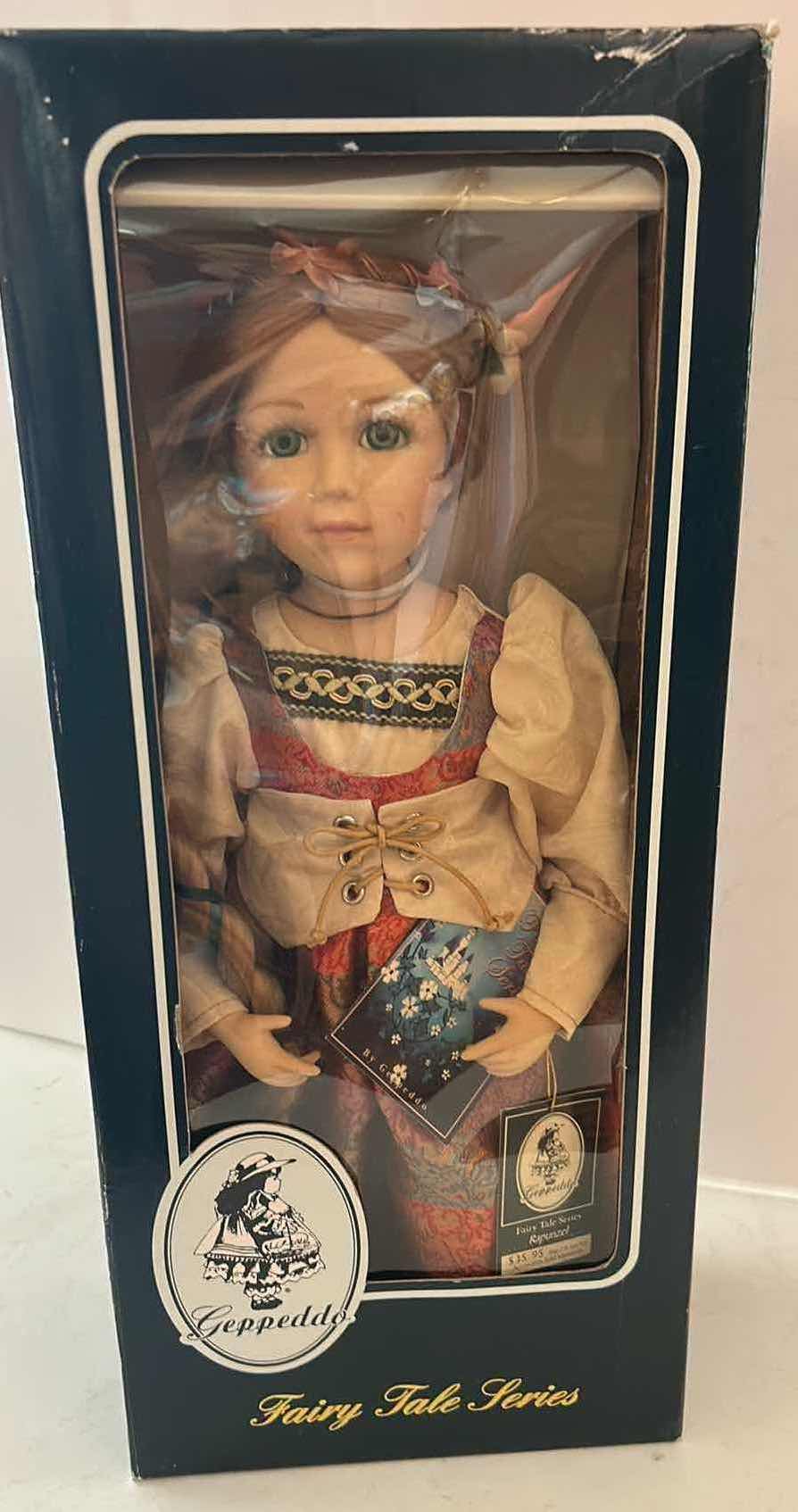 Photo 1 of NIB VINTAGE GEPPEDDO FAIRY TALE SERIES RAPUNZEL 16” PORCELAIN DOLL.