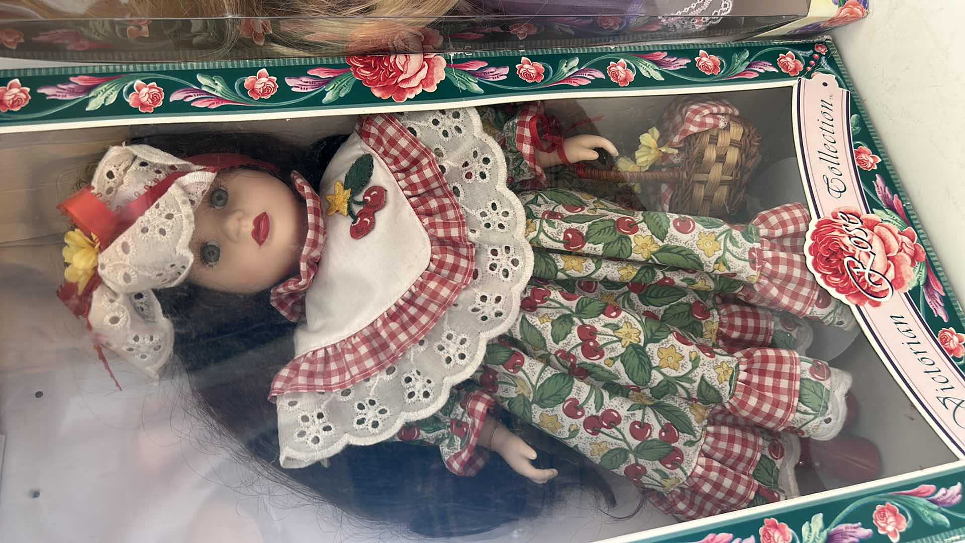 Photo 1 of 2 NIB DOLLS - VINTAGE BRASS KEY "VICTORIAN ROSE COLLECTION" STRAWBERRY DOLL & PURPLE DOLL