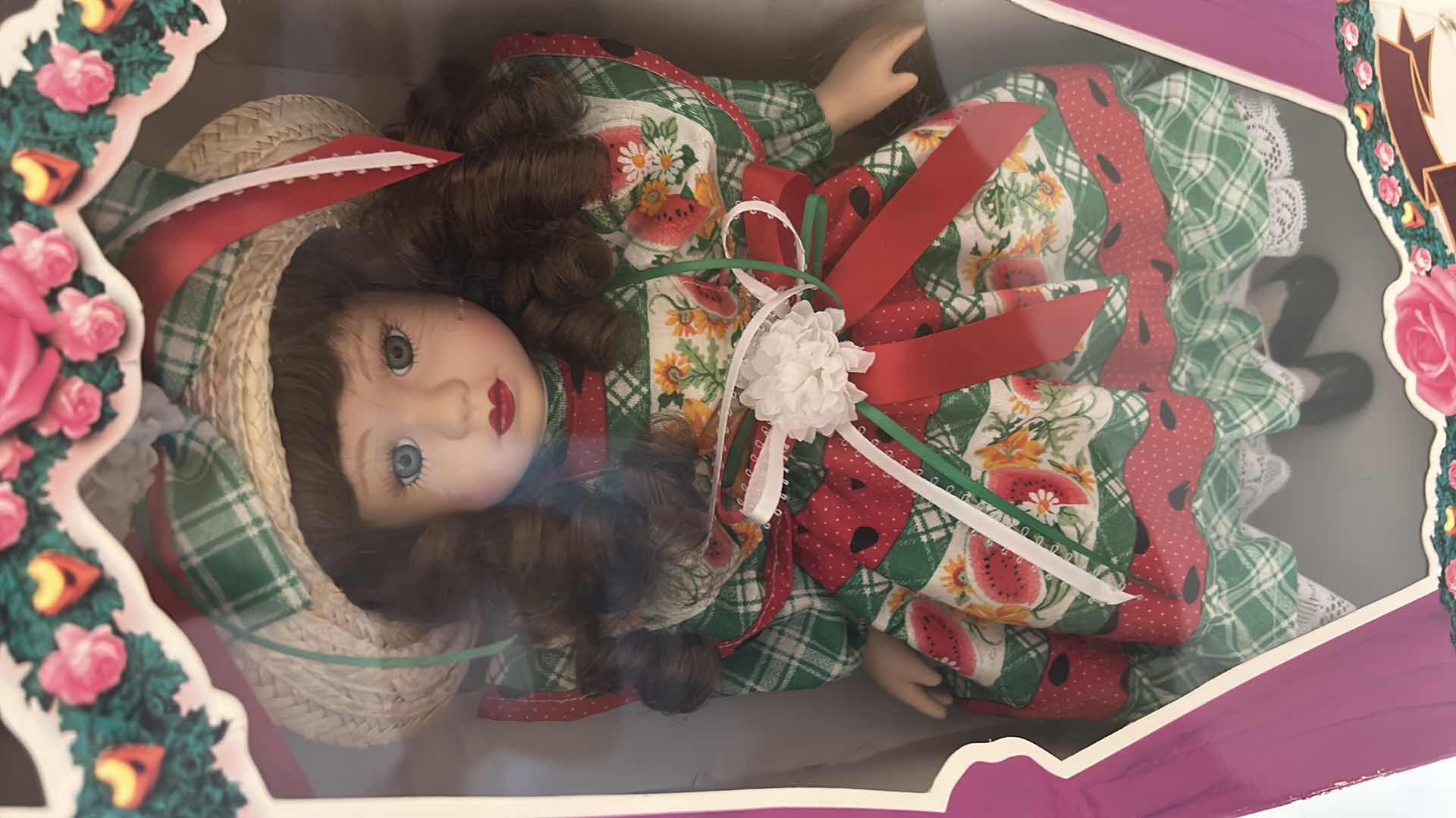 Photo 1 of NIB VINTAGE 1990S BRASS KEY "TIFFANY ROSE" COLLECTION 16”  PORCELAIN DOLL BY MELISSA JANE.