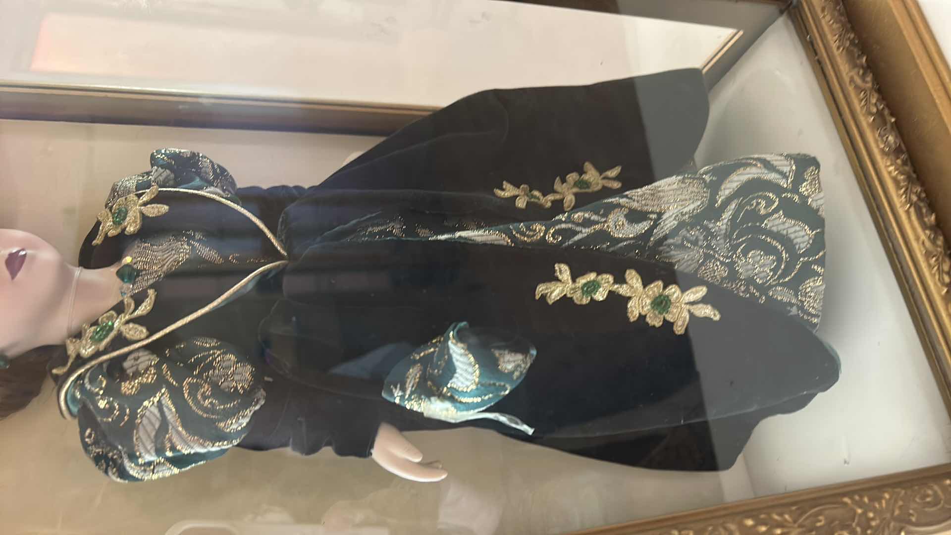 View 3 of 2000 CAMELLIA GARDEN COLLECTION 16”  PORCELAIN DOLL WITH SWAROVSKI CRYSTAL JEWELRY IN GOLD GLASS DISPLAY CASE. $150