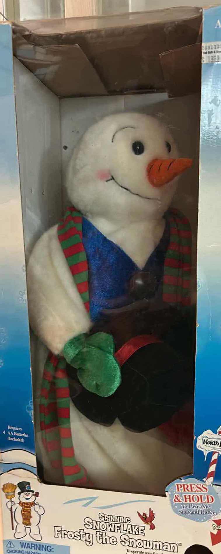 Photo 1 of VINTAGE GEMMY INDUSTRIES ANIMATED SPINNING SNOWFLAKE "FROSTY THE SNOWMAN" MUSICAL PLUSH HOLIDAY DECORATION – $80