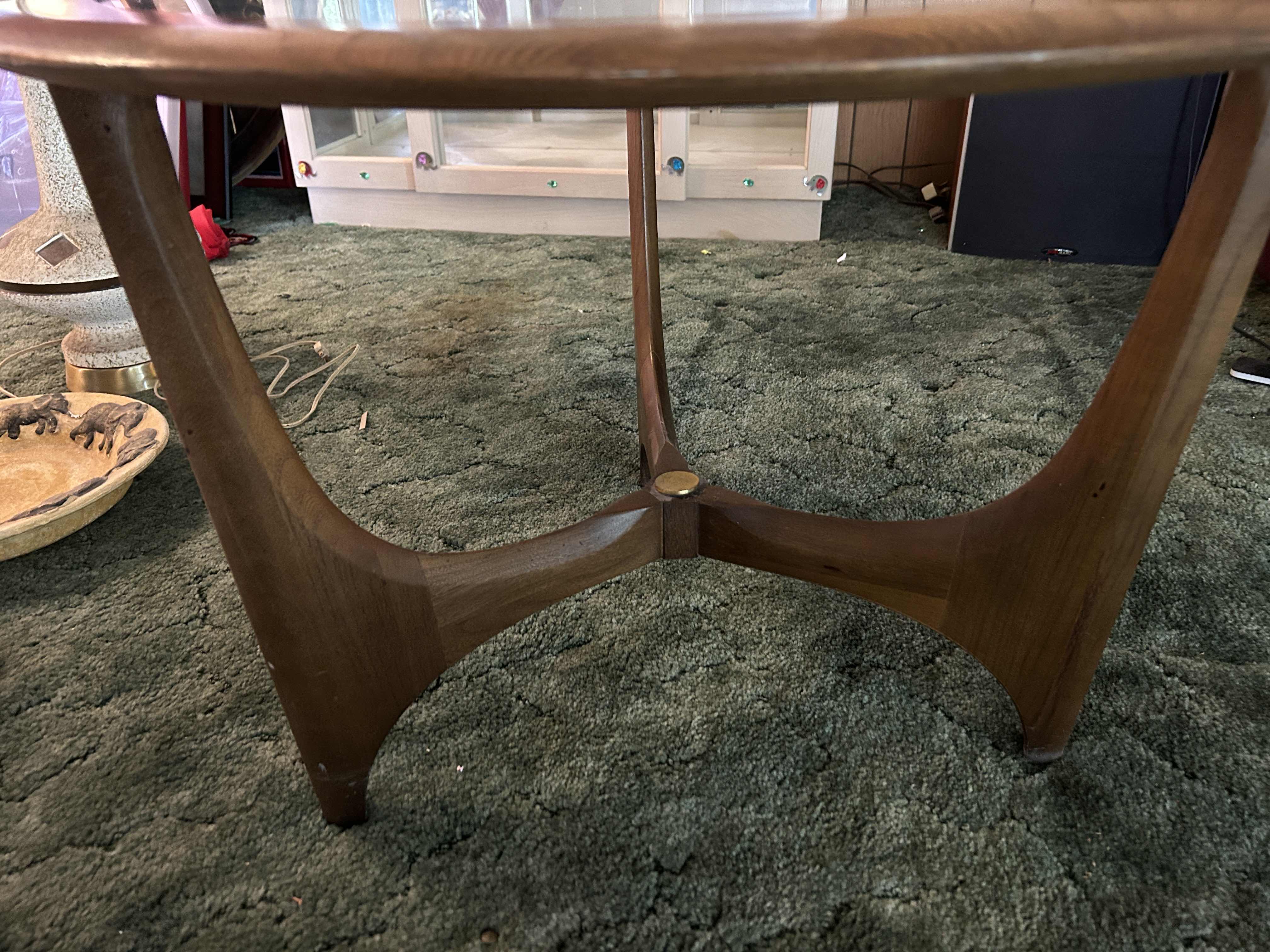 Photo 1 of MID-CENTURY MODERN "SILHOUETTE" SERIES ROUND WALNUT SIDE TABLE BY LANE FURNITURE 27 1/2“ x H19 1/2“ $600