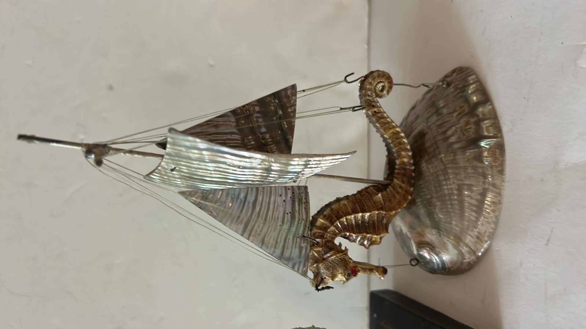 Photo 1 of 2-GOLDEN SEAHORSE STATUES W JEWELS (TALLEST H8”)