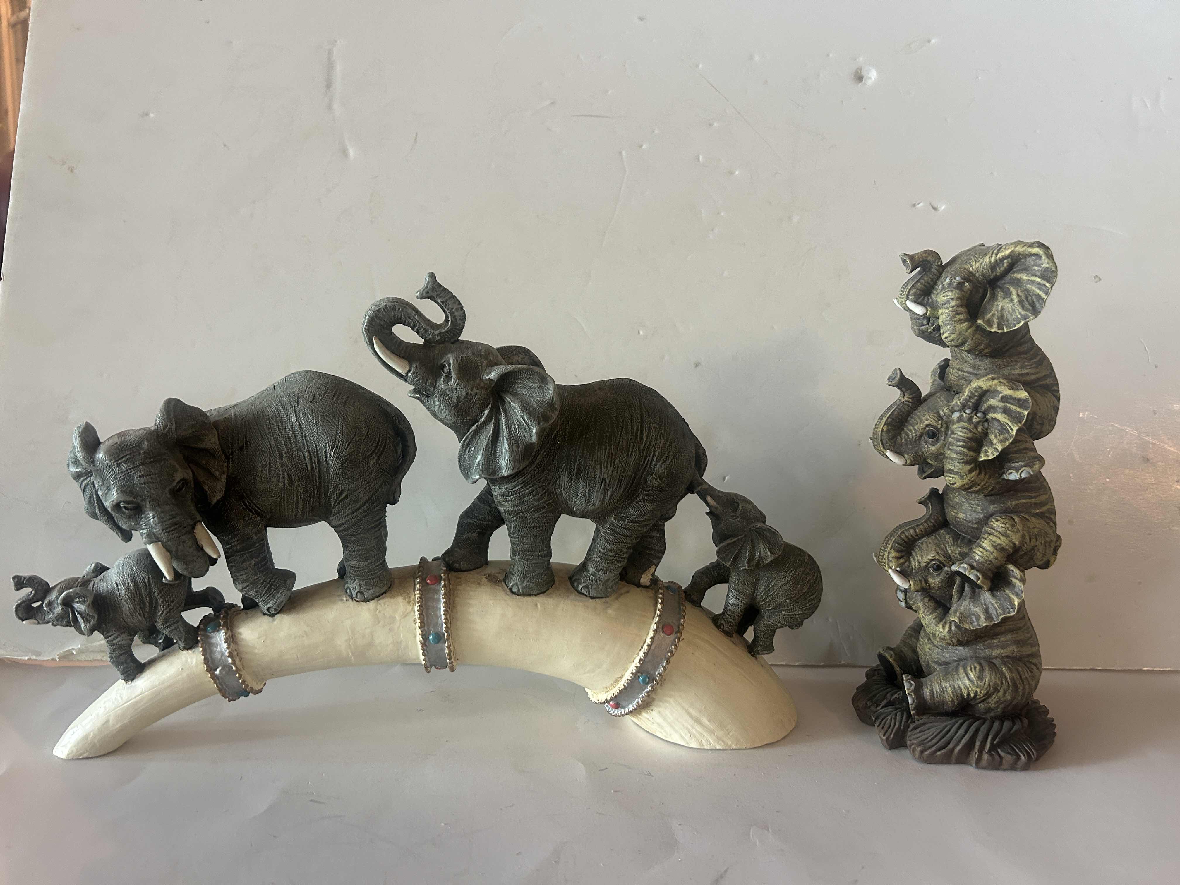 Photo 1 of 2 RESIN ELEPHANT FIGURINES H10”