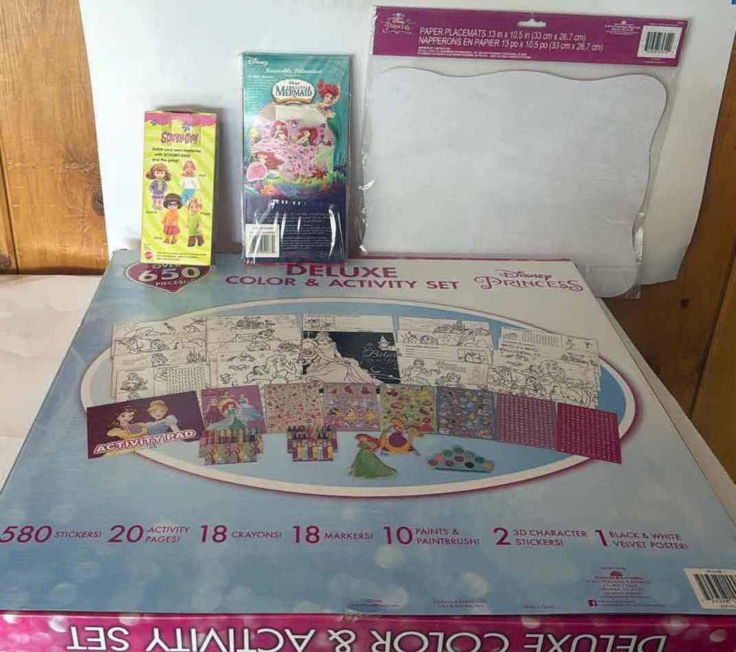 Photo 1 of 4-NIB ARIEL PILLOWCASE/PLACEMATS/ART SET/ SCOOBY DOO DOLL