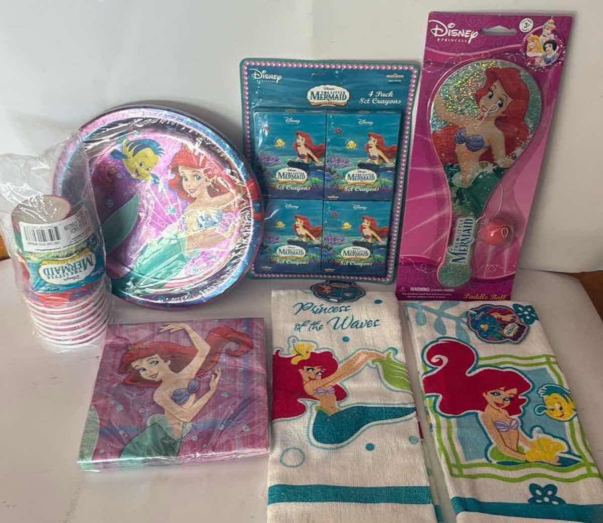 Photo 1 of 7- DISNEY ARIEL PLATES/CUPS/PADDLE/TOWELS/ NAPKINS