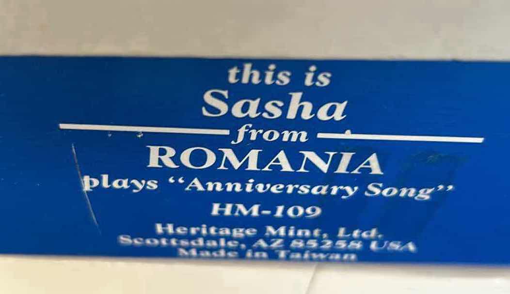 Photo 1 of VINTAGE MUSICAL PORCELAIN DOLL 16" FROM HERITAGE MINT AMERICAN DREAMS "SASHA" FROM ROMANIA IN ORIGINAL BOX $35
