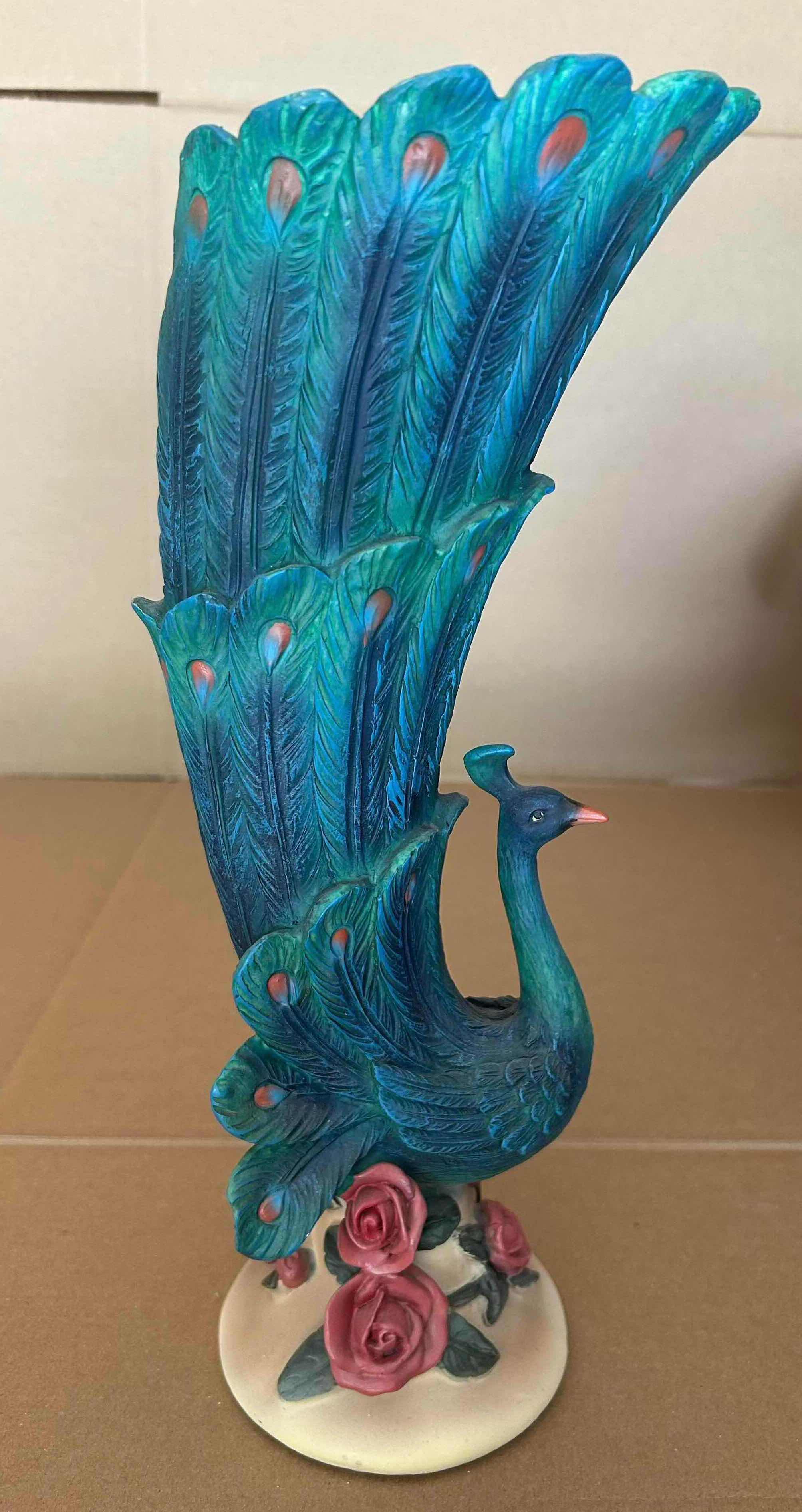 Photo 1 of TOUCH OF CLASS RESIN HAND-PAINTED PEACOCK GARDEN H 15"