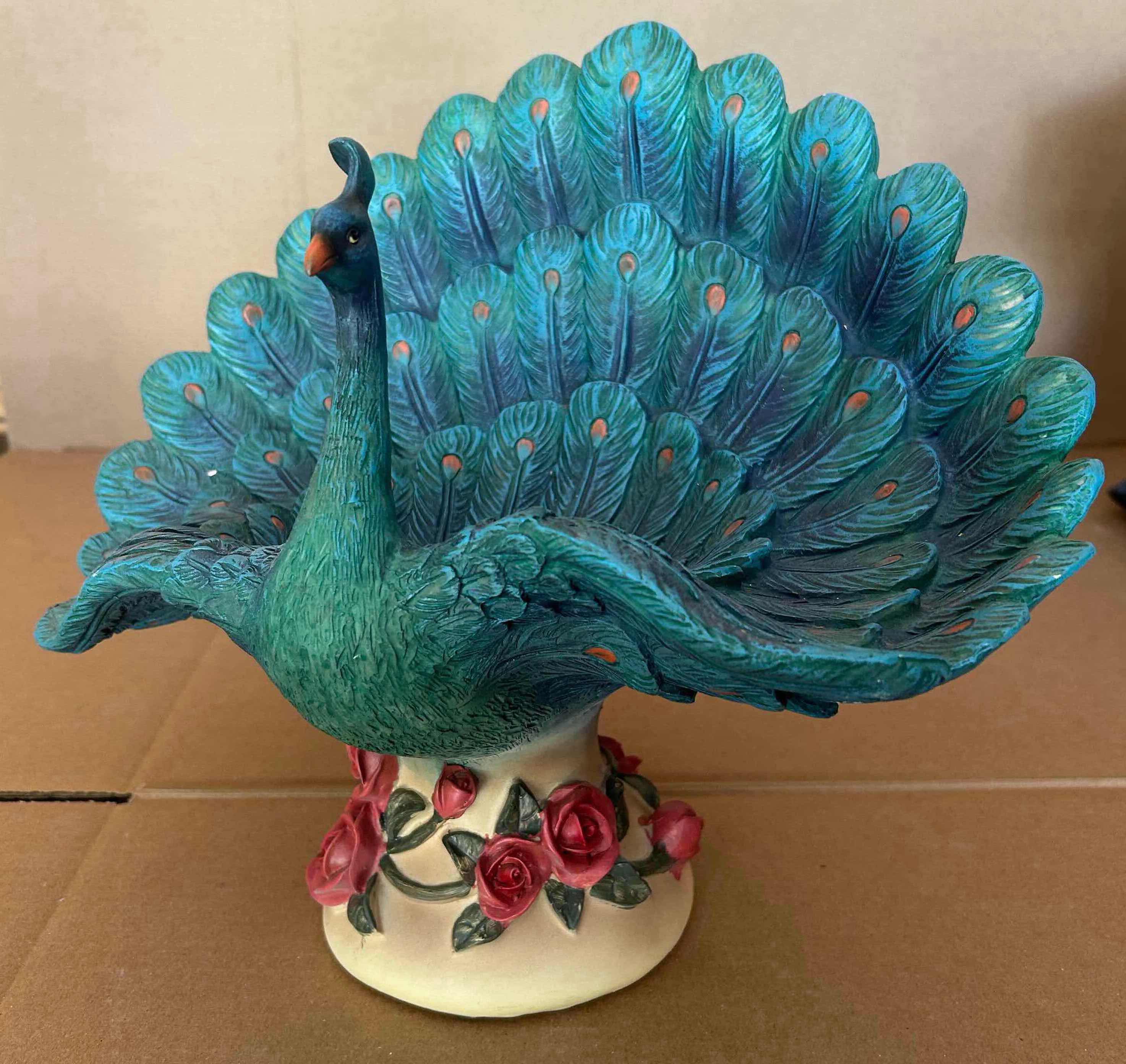 Photo 1 of TOUCH OF CLASS RESIN HAND PAINTED PEACOCK GARDEN H11"