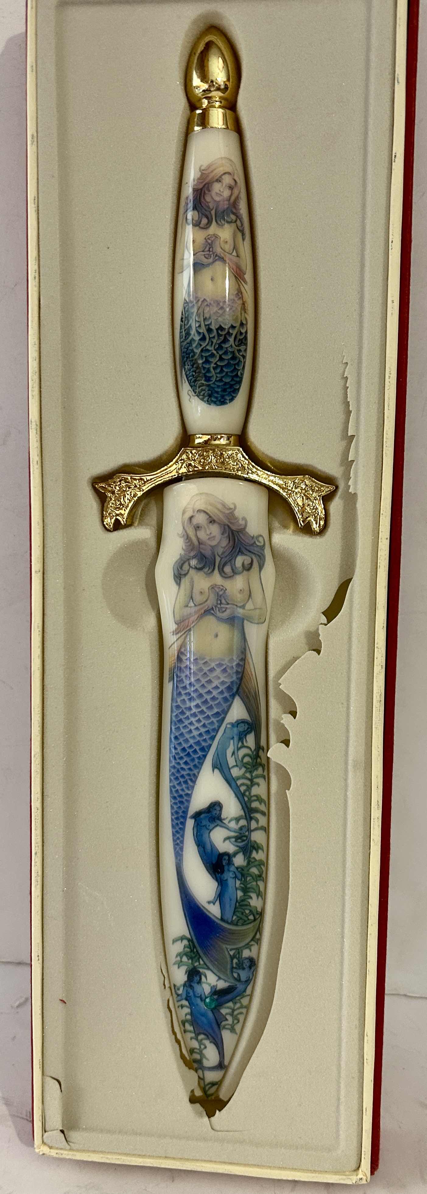 Photo 1 of DECORATIVE SUNKEN TREASURES FANTASY DISPLAY DAGGER WITH PAINTED MERMAID, H 12.25”