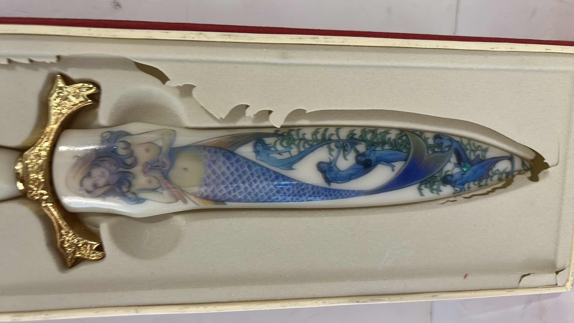 Photo 1 of DECORATIVE SUNKEN TREASURES FANTASY DISPLAY DAGGER WITH PAINTED MERMAID, H 12.25”
