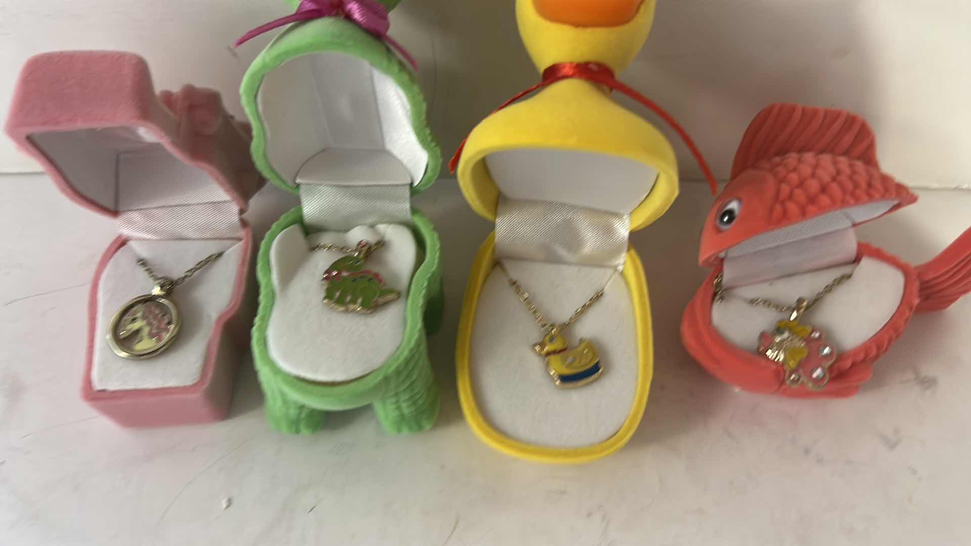 Photo 1 of 4- NOVELTY ANIMAL SHAPED TRINKET BOXES WITH MATCHING NECKLACES.