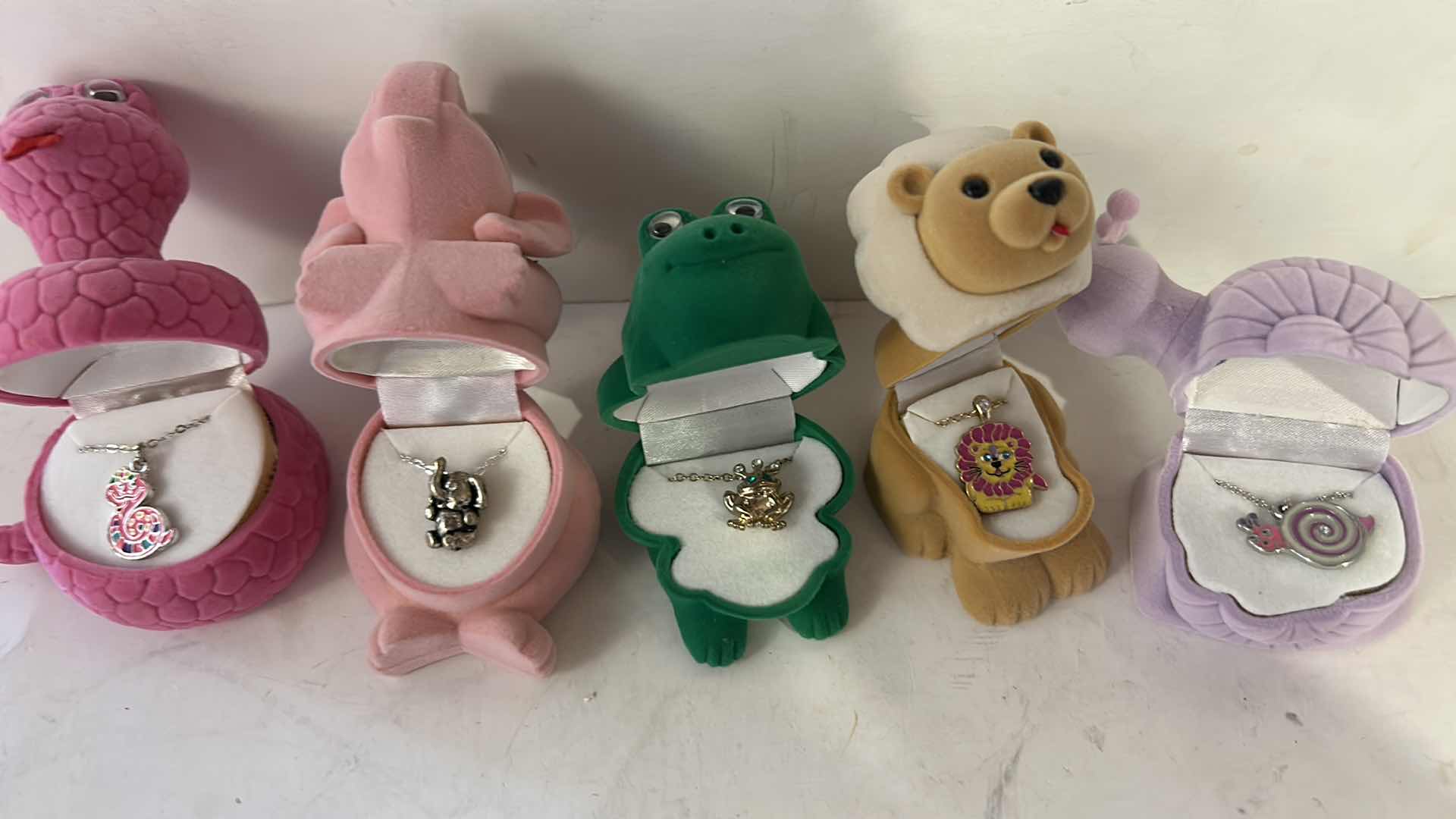 Photo 1 of 5- NOVELTY ANIMAL SHAPED TRINKET BOXES WITH MATCHING NECKLACES.