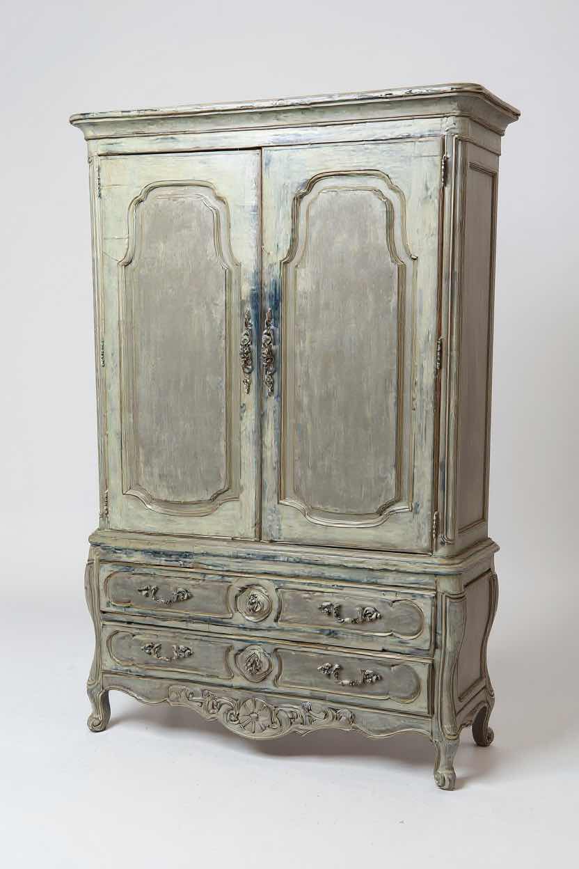 Photo 1 of THOMASVILLE GRAY DISTRESSED ANTIQUE FRENCH LOUIS XV ARMOIRE 39" X 19" H 68"