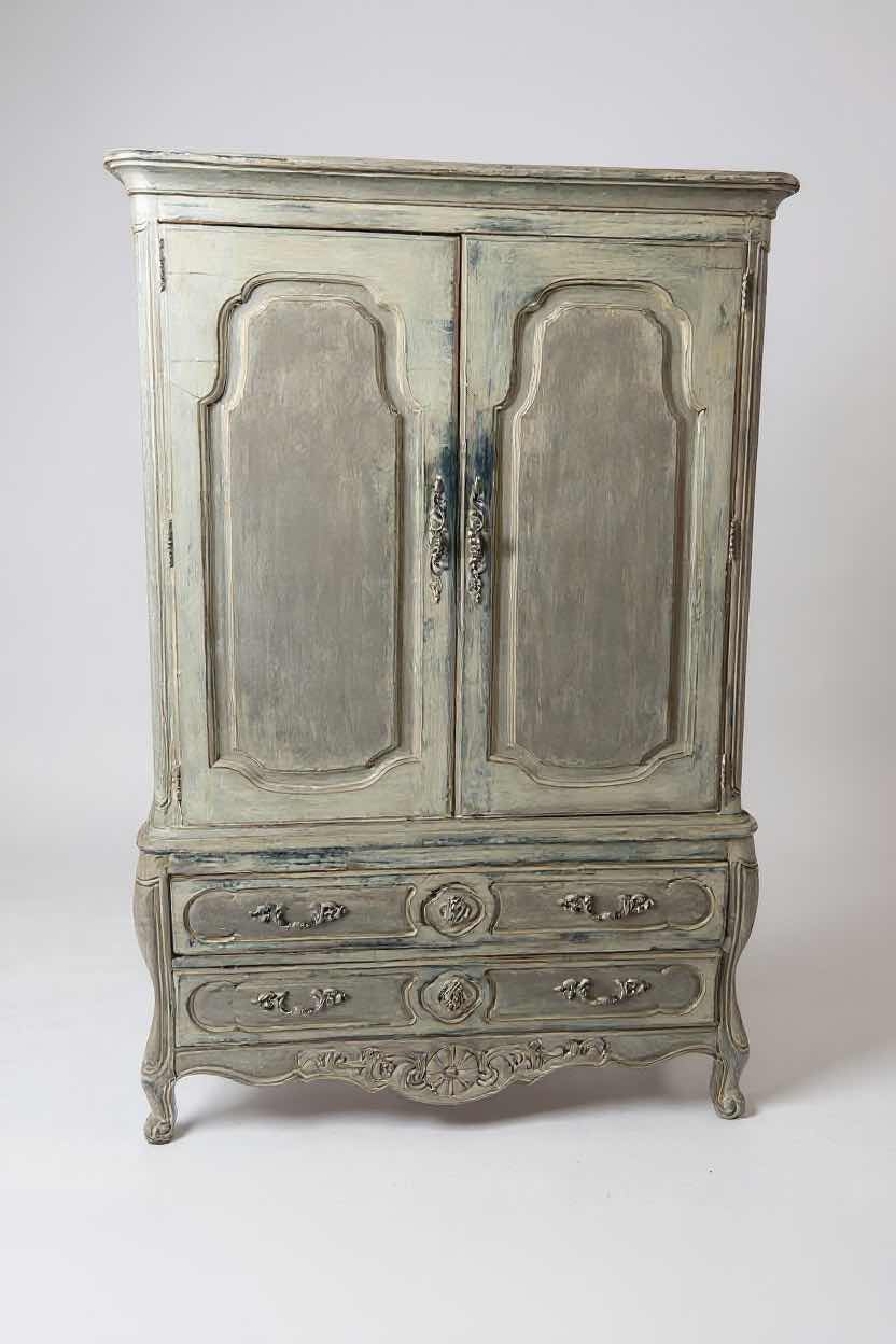 Photo 1 of THOMASVILLE GRAY DISTRESSED ANTIQUE FRENCH LOUIS XV ARMOIRE 39" X 19" H 68"