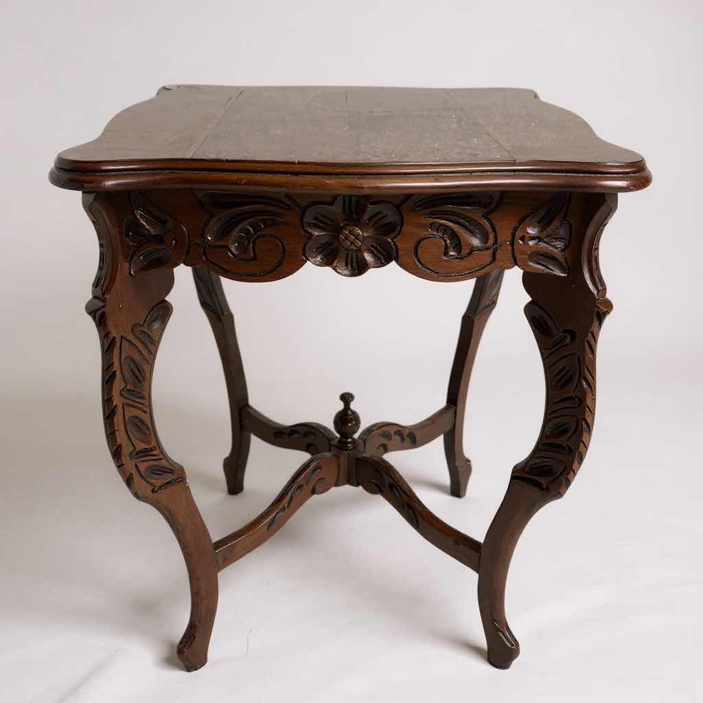 Photo 1 of VINTAGE VICTORIAN STYLE CARVED WALNUT SIDE TABLE 16" X 17" H 26"
