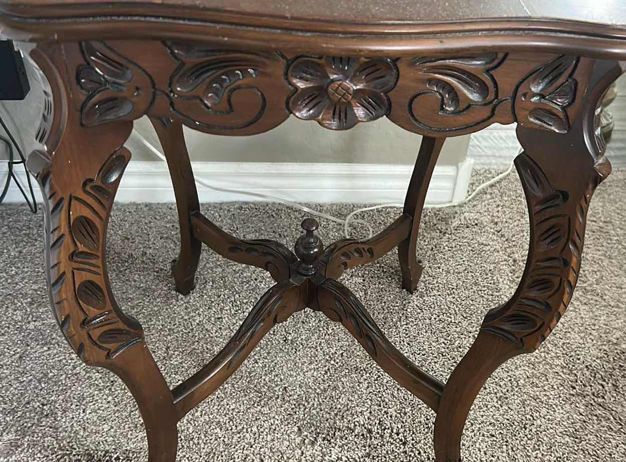 Photo 1 of VINTAGE VICTORIAN STYLE CARVED WALNUT SIDE TABLE 16" X 17" H 26"