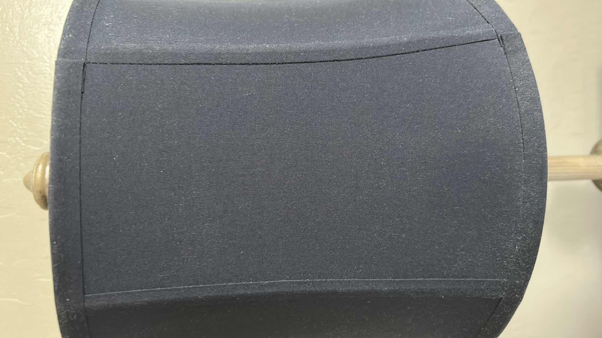 Photo 1 of TRADITIONAL STYLE RESIN /METAL TABLE LAMP W DARK BLUE FLARED DRUM SHADE H 30"