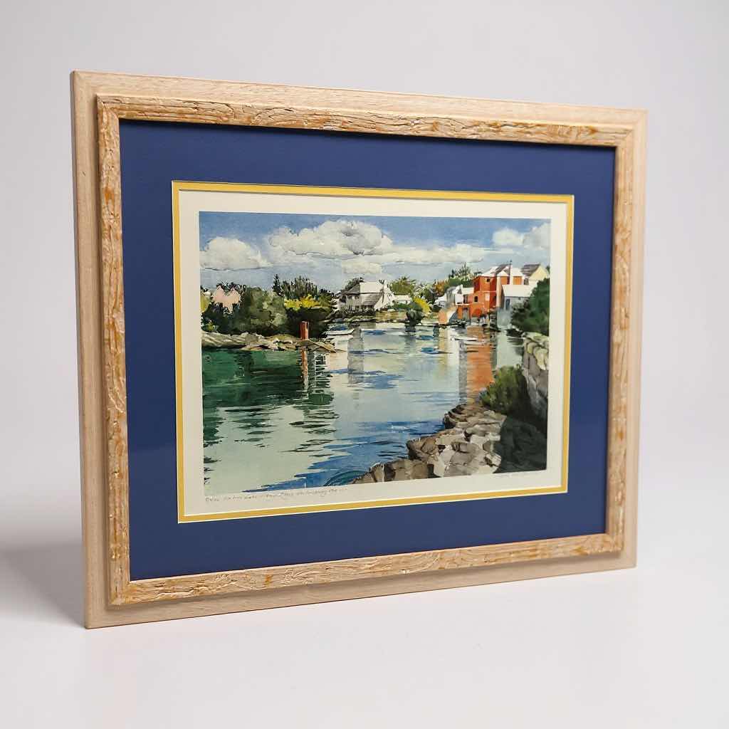 Photo 1 of WHITE FRAMED WATERCOLOR PRINT "SALT KETTLE BERMUDA " BY AMY EVANS 34" X 25"