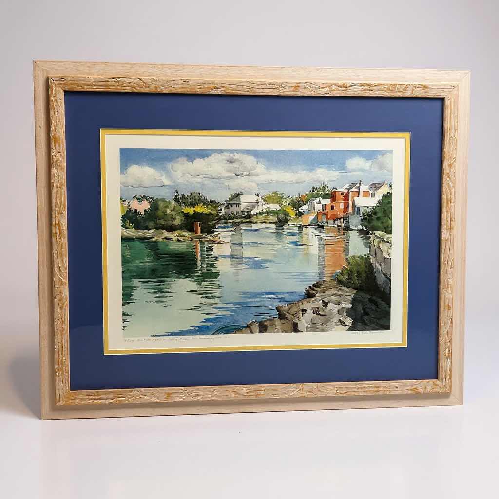 Photo 1 of WHITE FRAMED WATERCOLOR PRINT "SALT KETTLE BERMUDA " BY AMY EVANS 34" X 25"