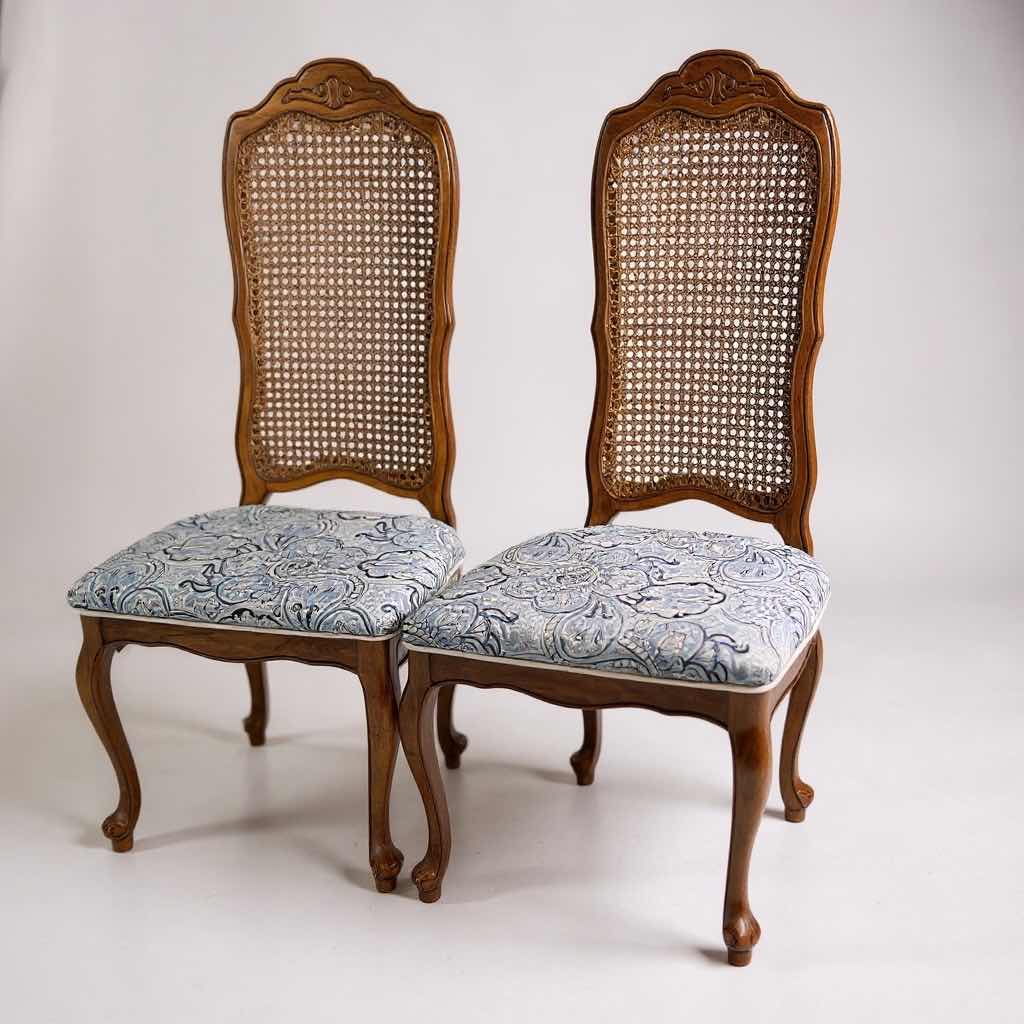 Photo 1 of 2-VINTAGE THOMASVILLE FRENCH STYLE HIGH BACK WALNUT W CANE SIDE CHAIRS