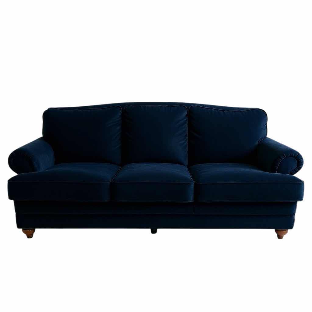 Photo 1 of 7’ LA-Z-BOY NAVY BLUE SOFT VELOUR SOFA