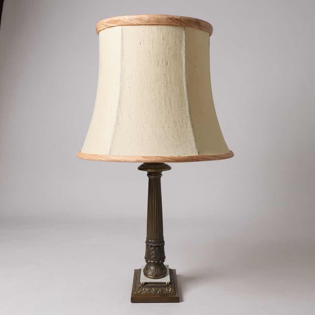 Photo 1 of HEAVY BRASS W MARBLE TABLE LAMP W SHADE H30”