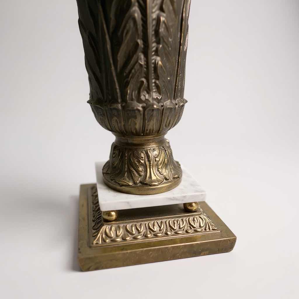 Photo 1 of HEAVY BRASS W MARBLE TABLE LAMP W SHADE H30”