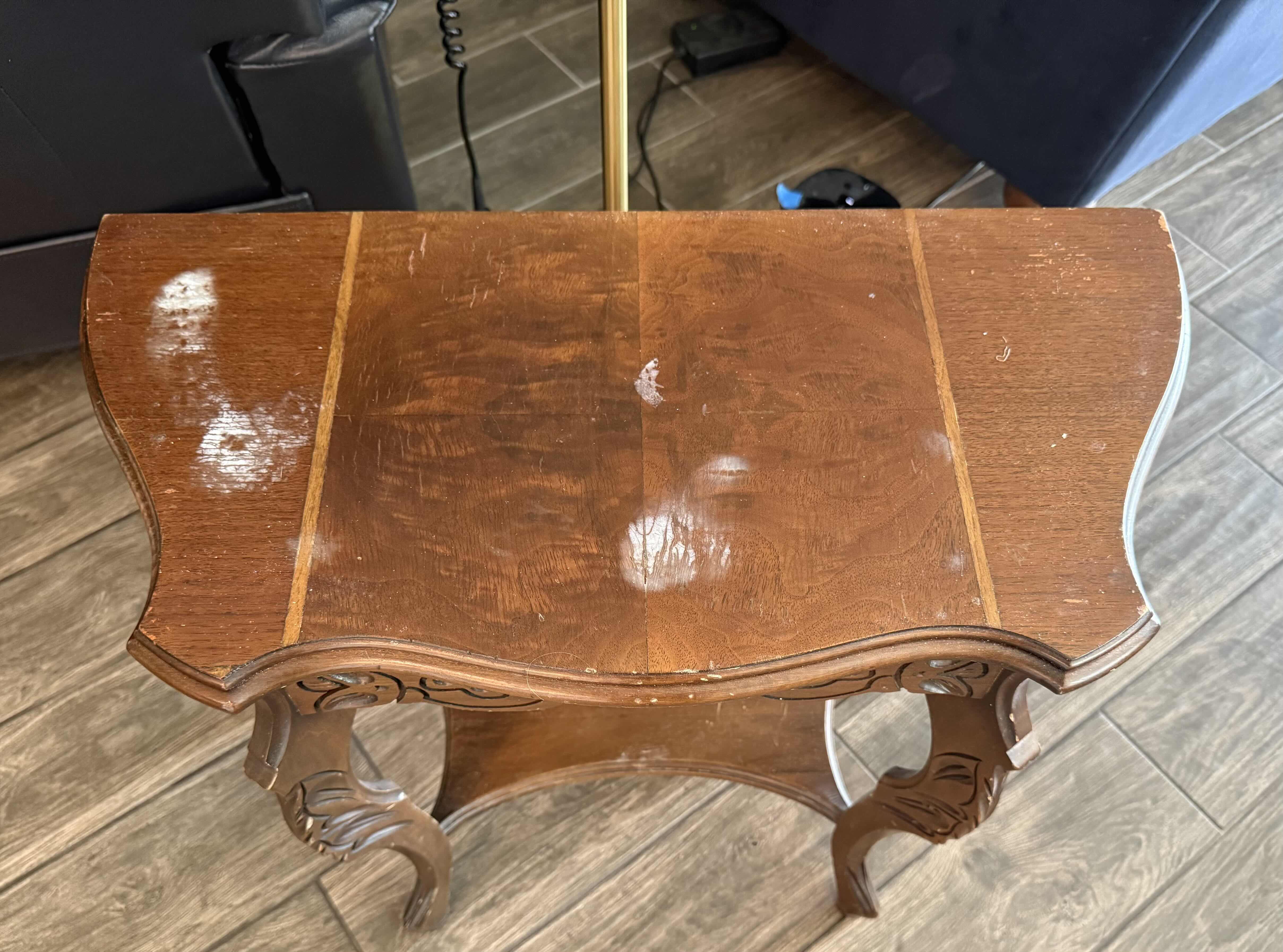 Photo 1 of VINTAGE HAND CARVED WOOD DEMI LUNA HALF MOON FRENCH SIDE TABLE 24”x12” H22”