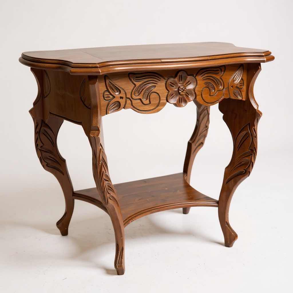 Photo 1 of VINTAGE HAND CARVED WOOD DEMI LUNA HALF MOON FRENCH SIDE TABLE 24”x12” H22”