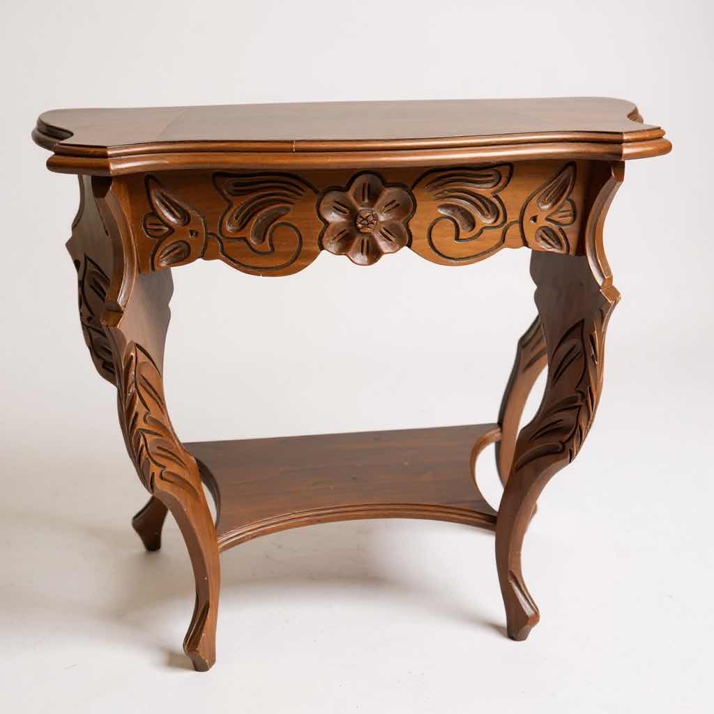 Photo 1 of VINTAGE HAND CARVED WOOD DEMI LUNA HALF MOON FRENCH SIDE TABLE 24”x12” H22”