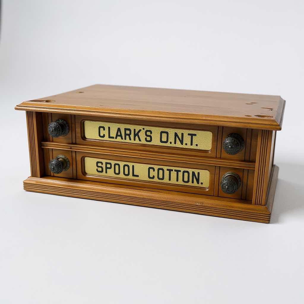 Photo 1 of ANTIQUE CLARK THREAD COMPANY O.N.T. SPOOL CABINET 22”x15” H8”