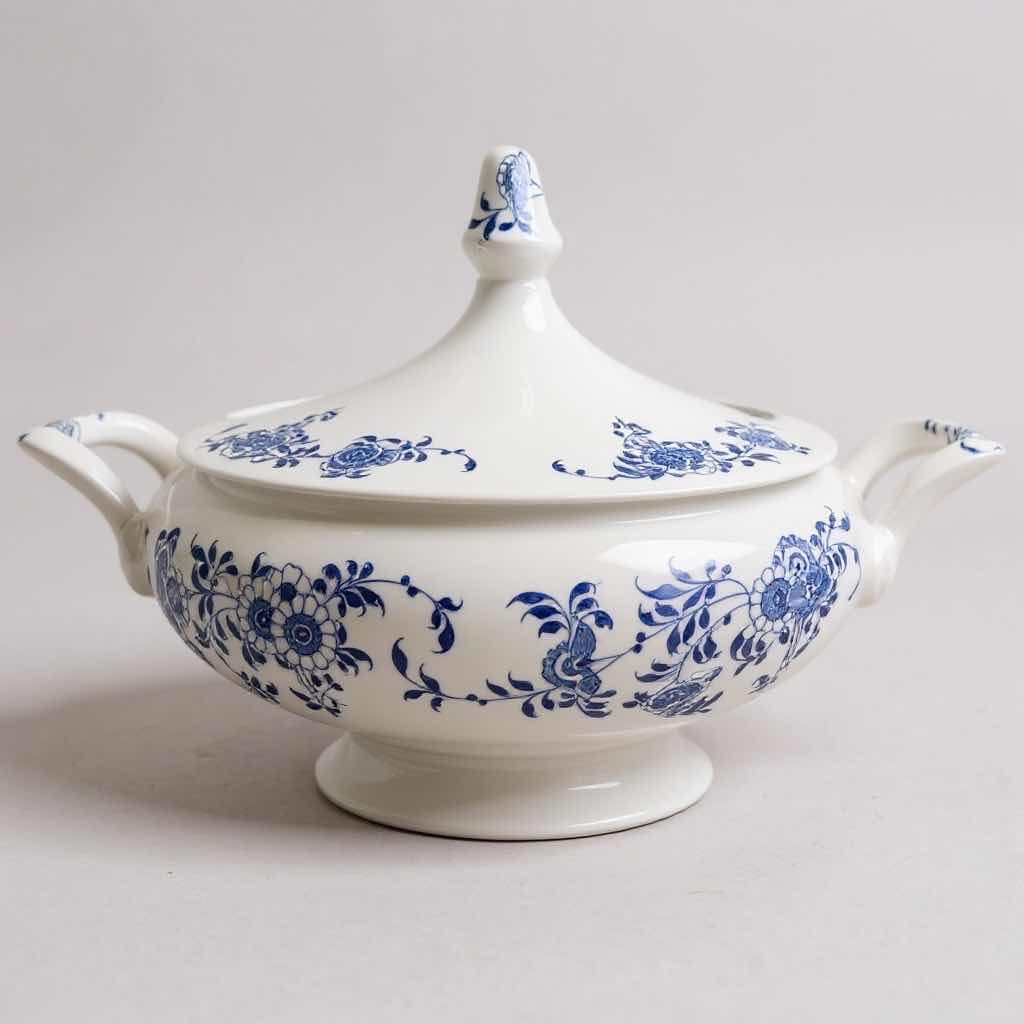 Photo 1 of BLUE & WHITE SOUP TUREEN, BOWL W GREEN MOSS