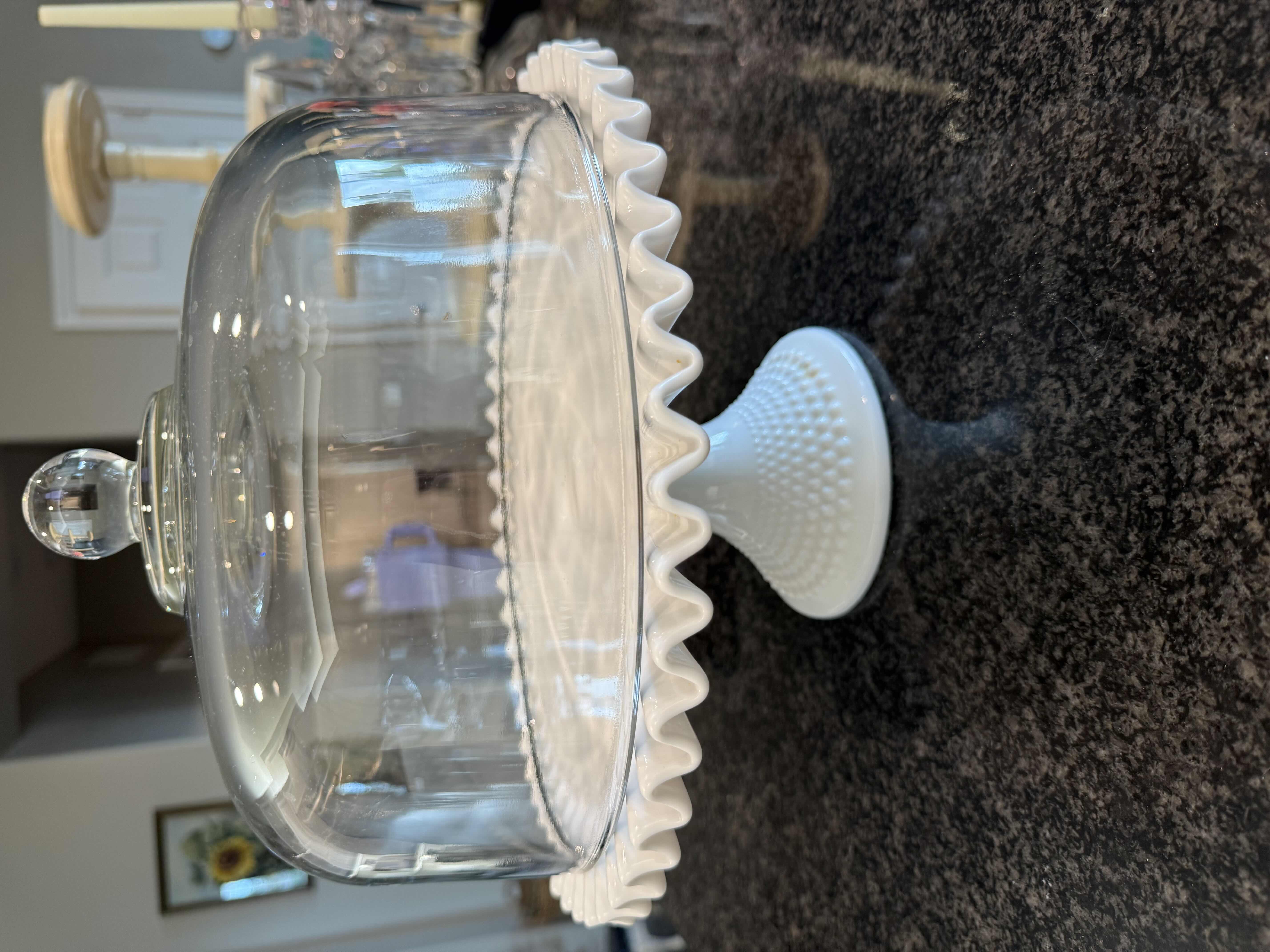 Photo 1 of VINTAGE MILK WHITE CAKE BASE W GLASS COVER
