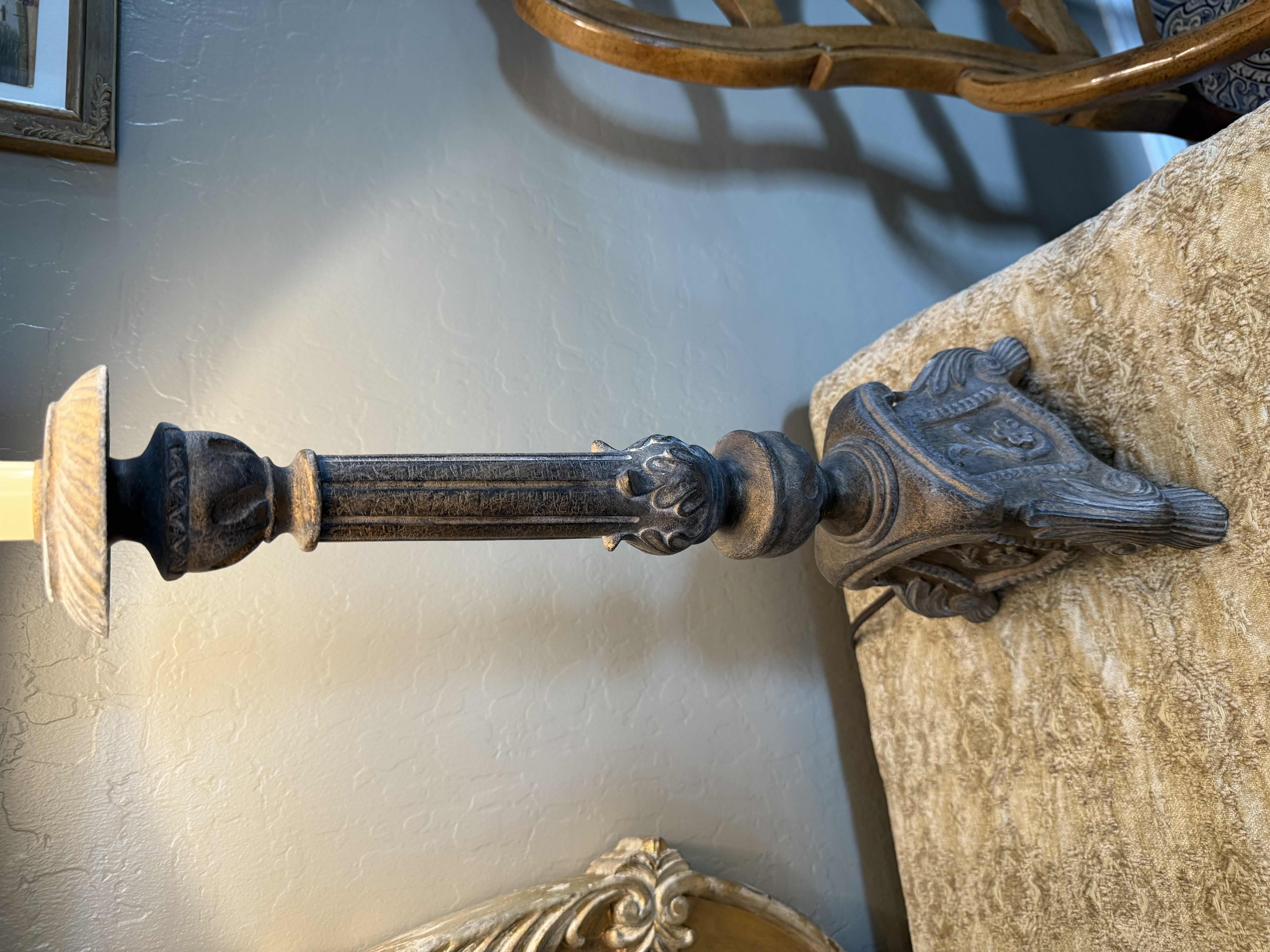 Photo 1 of HEAVY BRASS TABLE LAMP W SHADE & SAILBOAT TOP H34”