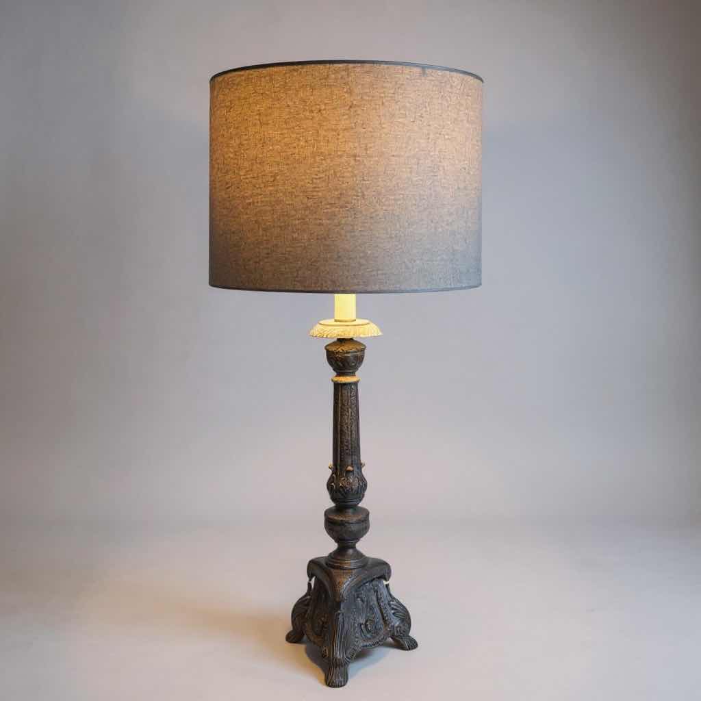 Photo 1 of HEAVY BRASS TABLE LAMP W SHADE & SAILBOAT TOP H34”
